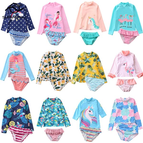 Maillots de bain Maillots de bain pour filles deux pièces à manches longues bébé maillot de bain anti UV été plage natation vêtements de bain sirène licorne maillot de bain enfants