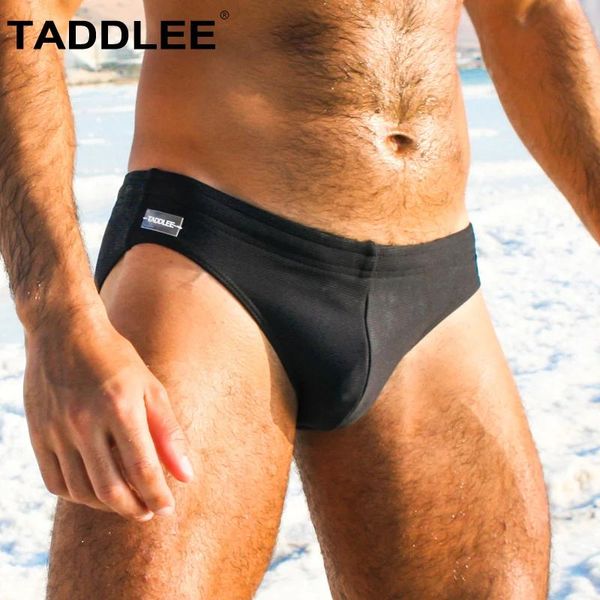 Taddlee marque hommes maillots de bain Sexy maillots de bain Bikini noir couleur unie maillots de bain homme maillots de bain planche de surf Boxer troncs