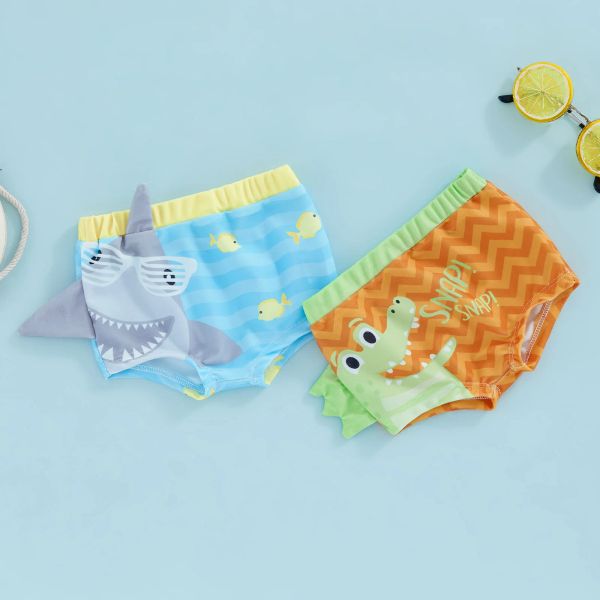 Swimons de maillots pour tout-petits Bébé garçons shorts de natation décontractés Trunks élastiques Band Imprimé de requin Stretch Souvure du maillot d'été sec avec design de dessin animé