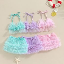 Trajes de baño para niñas para bebés bikini 2pcs playa trajera de trajes tul halter camisole pp