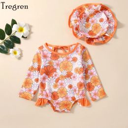 Swimwear Tregren Kids Girls Rash Guard Swashsuit Floral Imprimé flor