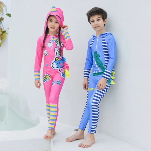 Swimwear upf 50+ Full Rash Gard pour les enfants avec une capuche à manches longues One Piece Enfants Childre