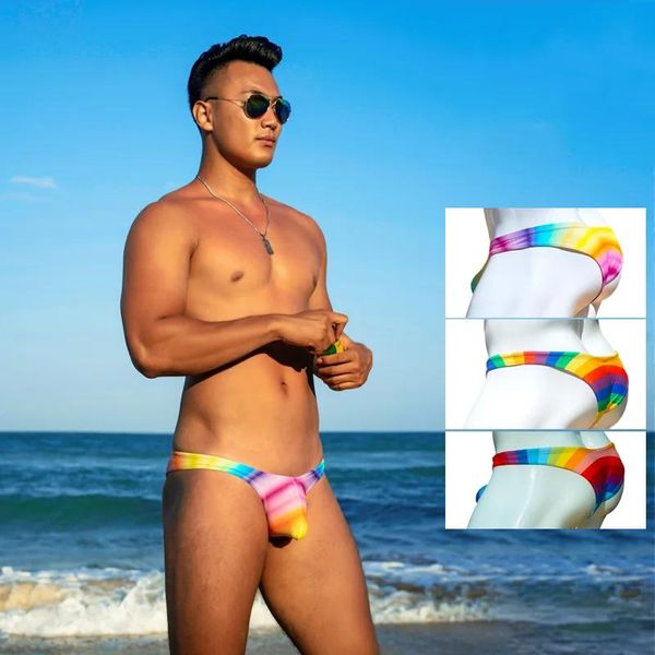 Swimswear Wd228 Sexy Bright Rainbow Men Bikini Bikini Low Taies Low Taies Hot Gay Men Swim Swim Brief Différents