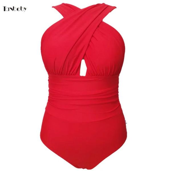 Maillots de bain en grosGrande taille maillots de bain femmes 1 pièces Trikinis coupe croisée taille haute maillot de bain rouge grande taille Onepieces maillots de bain