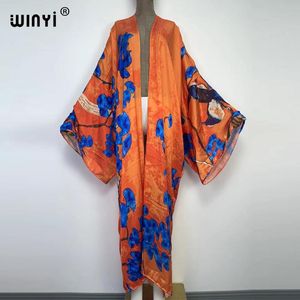 Swimwear Winyi 2022 Midden -Oosten Kimono Women Cardigan Kaftan Tail Sexy Boho Beach Cover Up African Holiday Long Sleeve Robe