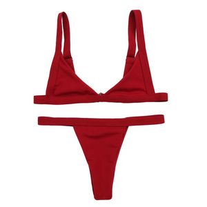 Maillots De Bain Femmes 2019 Rouge Noir Blanc Violet Bikini Push Up Sexy Maillot De Bain Femme D'été String Maillot De Bain Côtelé Micro Bikini Y0820