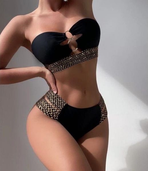 Traje de baño para mujer 2023, nuevo estilo Ins, trajes de baño de dos piezas, traje de baño Sexy ahuecado, conjunto de Bikinis para playa, traje de baño para mujer