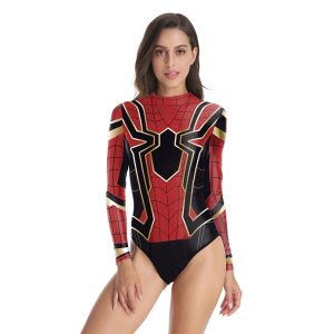 Badmode Dames Eendelig badpak Superheld 3D Print Lange mouwen Badmode Monokini Badpak Zwemstrandkleding Surfbodysuit Dames