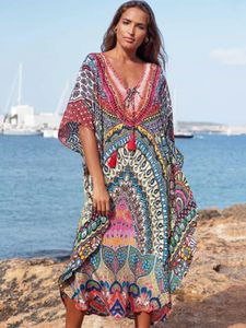 Badmode Dames Zwemkleding 2023 Marokkaanse Kaftan Boheems Gedrukt Zomerjurk Lange Tuniek Dames Grote maten Strandkleding Zwempak Cover-up Gewaad