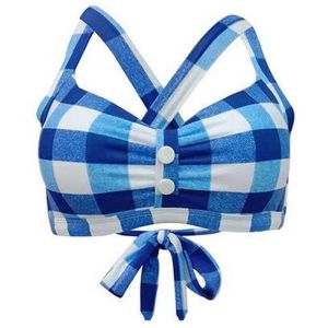 Maillots de bain femmes Vintage bleu Plaid Halter Bikini maillot de bain grande taille bretelles croisées maillot de bain Double couche haut bas maillots de bain en gros