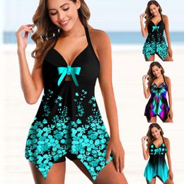 Swimwear Womens Beachwear Swim Tankini Monokini Bathing Fssue Deux pièces de maillot de bain plus taille Tankinis Flower Imprimer Beach Summer Swimdress