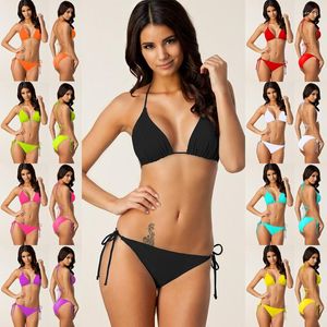 Trajes de baño Bikini de nailon de alta calidad Traje de baño Sexy Simple Color sólido Blanco/Amarillo Azul cielo Negro Verde Grande