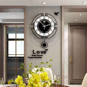 Swing acrylique Quartz silencieux rond horloge murale Design moderne 3D numérique pendule montre horloges salon décor à la maison brillant Y21754