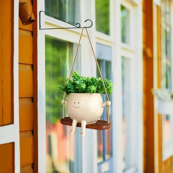 Swing Face Pot De Fleur Belle Plante Succulente Pot Mignon Pépinière Pots De Fleurs Résine Mur Pot De Fleurs Mini Décorations pour La Maison Jardin 240320