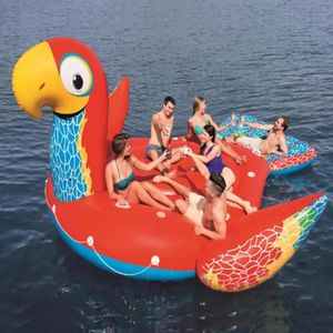 Columpios 6 personas PVC inflable loro gran isla flotante colorido unicornio fiesta isla flotante bote de remos lago río piscina Raf