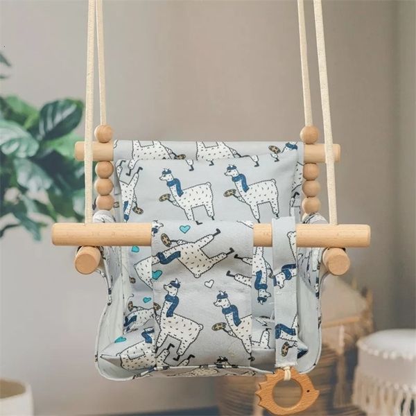 Balançoires Jumpers Videurs Bébé Bois Balançoire Chaise Toile Suspendus Enfants Rocker Jouet Sécurité Extérieur Balançoire Chaise Petit Panier Loisirs Jouets 231025