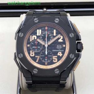 Swiss AP Montre-bracelet pour homme Royal Oak Offshore Series 48 mm de diamètre en céramique noire avec calendrier automatique mécanique pour homme 26378IO.OO.A001KE.01