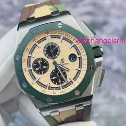 Reloj de pulsera suizo AP Royal Oak Offshore Series 26400SO Esquema de colores de camuflaje 44 mm Función de fecha y sincronización Reloj mecánico automático para hombre