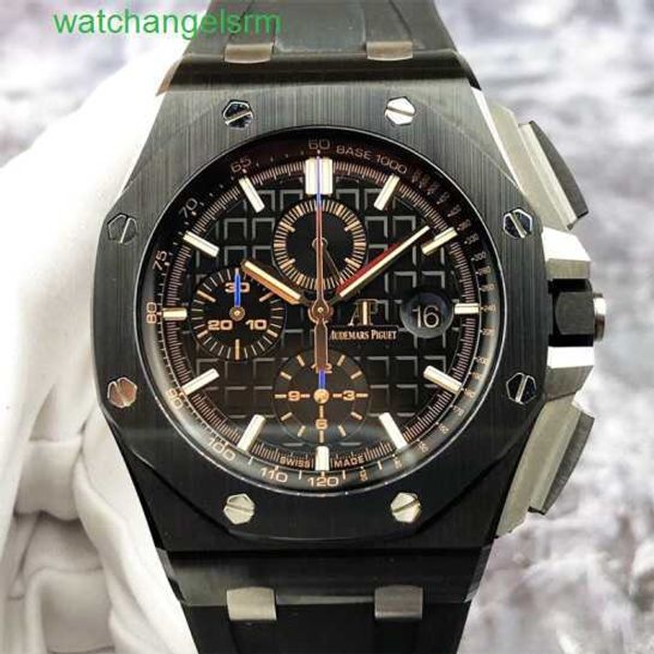 Montre-bracelet suisse AP Royal Oak Offshore série 26405CE, montre mécanique en céramique noire pour hommes, aiguille bleue, chronométrage, 44mm