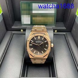 Swiss AP Wall Watch Royal Oak Series 18K Rose Rose Mechanical Mensic Mens Watch 15500or.oo.1220or.01 Certificado de caja