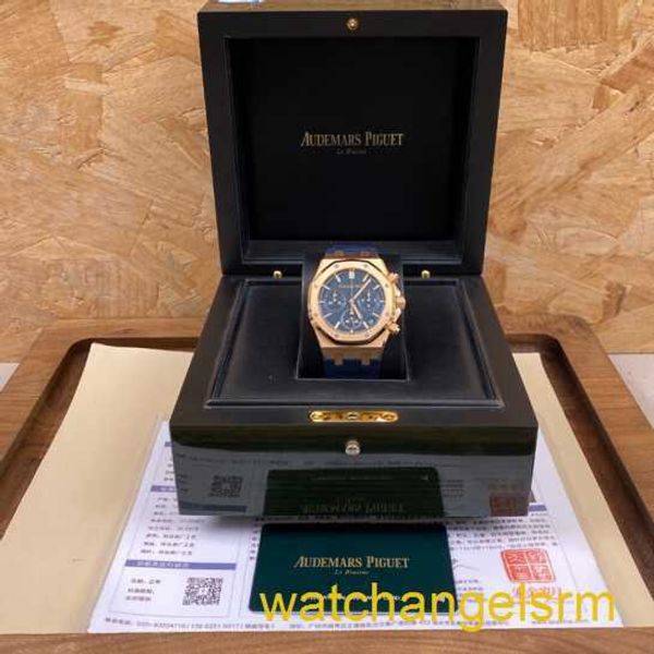 Swiss AP Wrist Watch Male Royal Oak Series 26240or Rose Gold Blue Plate Belt Business Sports Back Transparent Automatic Mechanical Watch