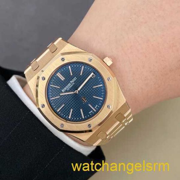 Swiss AP Wrist Watch Royal Oak Series 15202or Mens Watch Blue Disc 18K Rose Gold Business Loison Automatique Mélange mécanique Date 39 mm