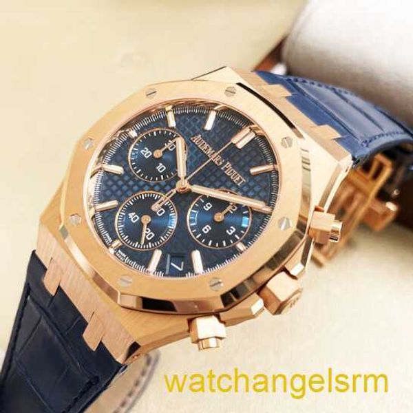 Swiss AP Wrist Watch Royal Oak Series 26240or Rose Gold Blue Plate Belt Mens Business Sports Sports Back Transparent Automatic Mechanical Watch