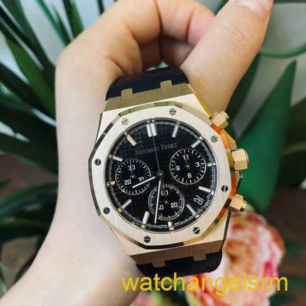 Swiss AP Wrist Watch Royal Oak Series 26240or Rose Gold Black Belt Mens Fashion Leisure Business Sports Back Transparent Mechanical Watch