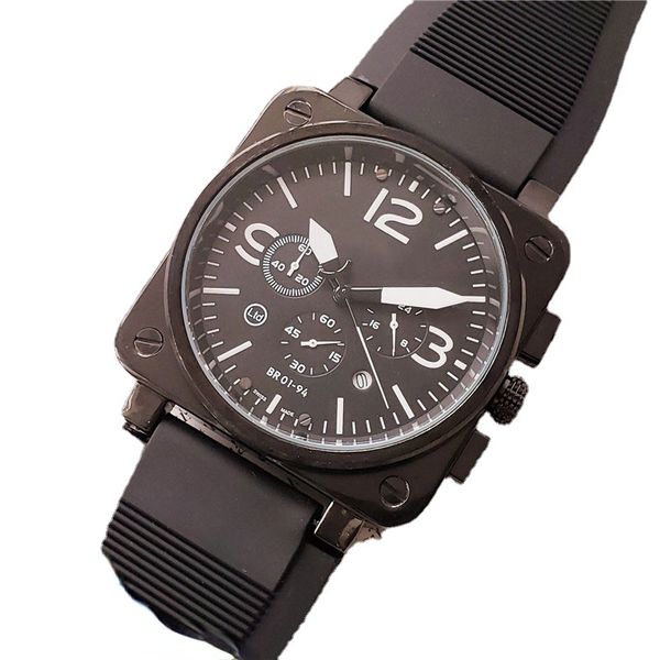 Relojes para hombres del ejército suizo Caja cuadrada grande de acero inoxidable Correa de caucho Reloj Br Reloj de pulsera con cronógrafo con movimiento de cuarzo Todo el dial Trabajo contra salpicaduras Montre De