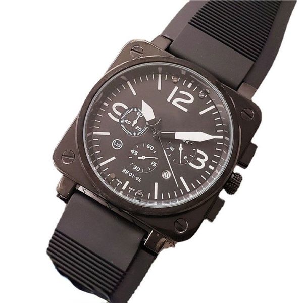 Armée suisse hommes montres en acier inoxydable grand boîtier carré bracelet en caoutchouc Br montre mouvement à quartz chronographe montre-bracelet tout cadran travail 206y