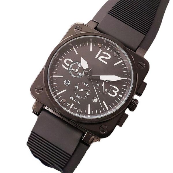 Montres pour hommes de l'armée suisse en acier inoxydable grand boîtier carré bracelet en caoutchouc montre à quartz mouvement chronographe montre-bracelet tout cadran travail 206a