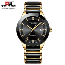 TEVISE – montre haut de gamme pour hommes, marque suisse, mode, étanche, calendrier d'affaires, mouvement à Quartz en céramique, Explosion