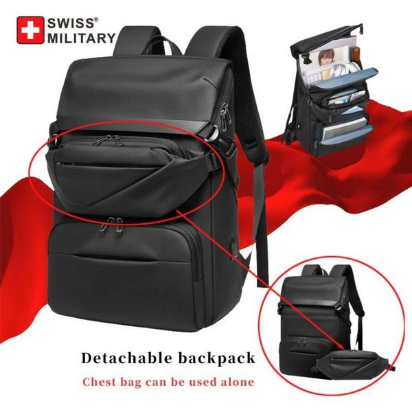 Sac à dos détachable pour hommes d'affaires suisses, sac à dos de poitrine étanche pour ordinateur de voyage urbain, sac à bandoulière Mochilas Masculino