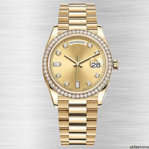 Relojes de diamantes suizos Rolaxs Reloj de pulsera Reloj de lujo Montre de luxe Día Fecha Reloj automático Relojes de diamantes Relojes de oro con movimiento automático perpetuo Chica 90 HBVP