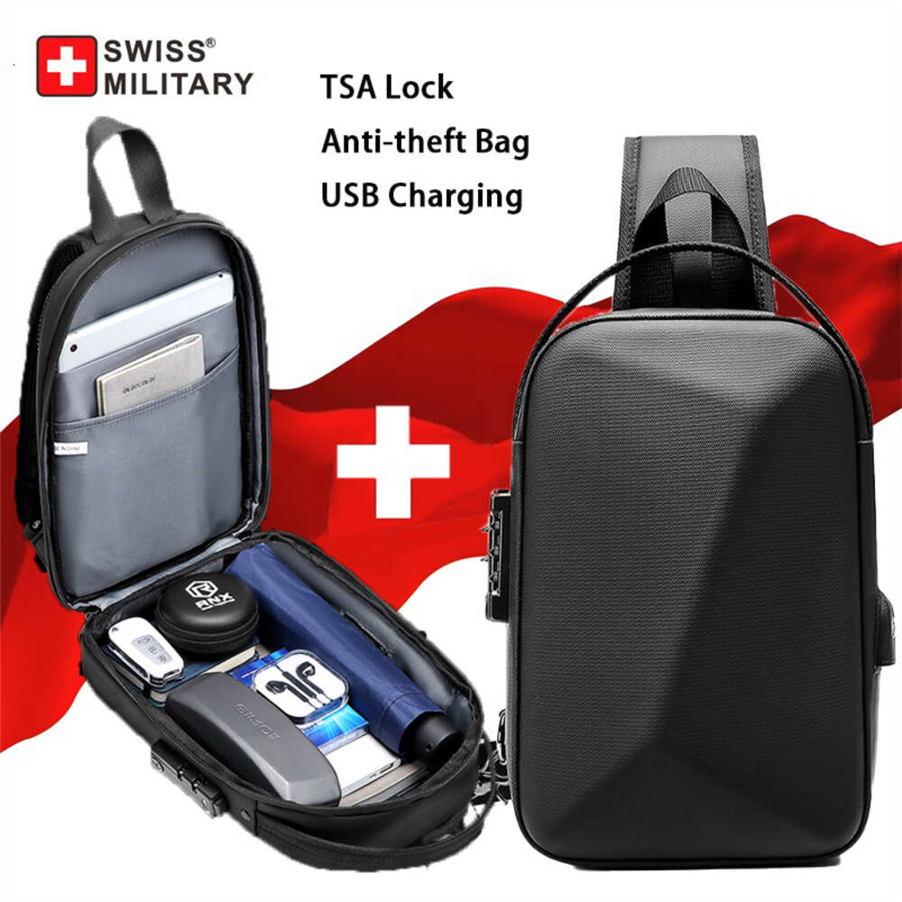 SWISS Fashion Bolsa Crossbody Impermeável Masculina Bolsas de Ombro Pacote de Peito para Viagem de Negócios