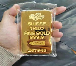 Zwitserse goudbar simulatie herenhuis cadeau gouden solide puur koper vergulde bank monster Nugget Model2237838