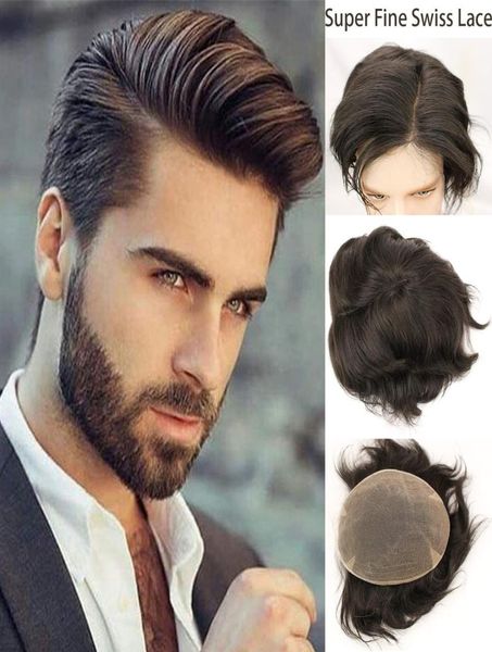 Suisse Lace Mens Toupee Coiffe de cheveux Natural Hirline Human Hair Wigs Full Soft Remplastements Bleached Knots Systems TUPEE 10X81656213