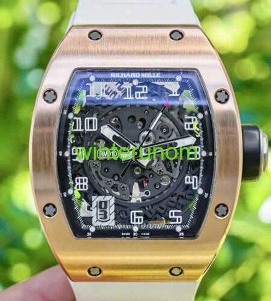 Swiss Luxury Watch RM Wristwatch Richardmills RM 010 Rose Gold Boîtes en caoutchouc blanc Déplacement Clasp Automatic RM010 HBWD