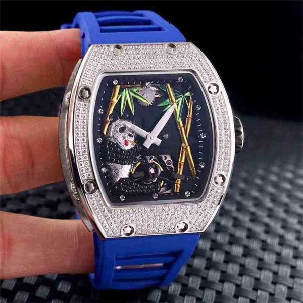 Relojes de lujo suizo Richadmills Reloj mecánico CRONOGRO MUBLITURA MUBLADA DE MUBLITURA AUTOMÁTICO Mecánico esqueleto azul Black Grey Cavo Panda Iced Diamante