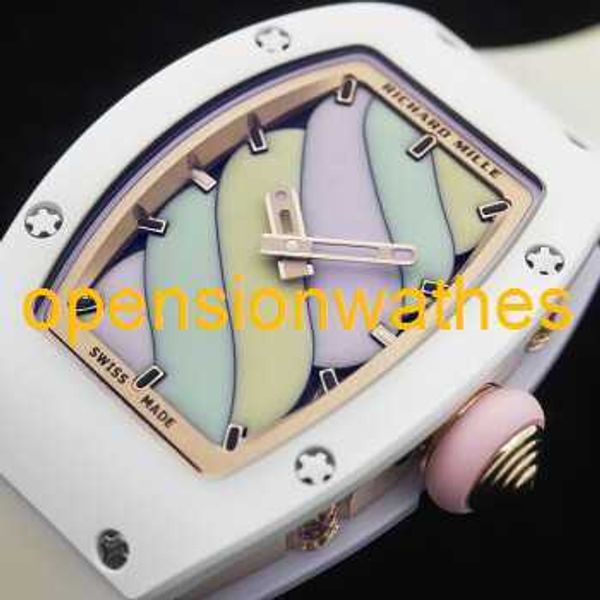 Relojes de fabricación suiza Richardmills Relojes de pulsera mecánicos automáticos Serie para mujer Rm 07-03 Reloj mecánico automático de cerámica hueca de algodón de azúcar para mujer HBE6