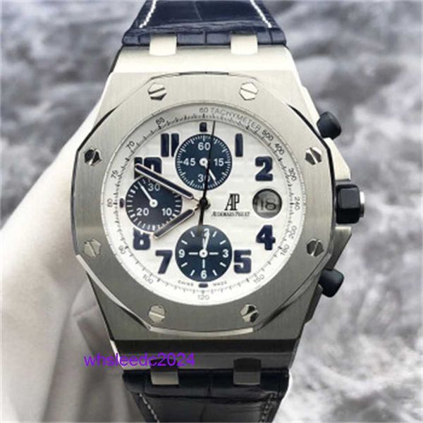 Relojes mecánicos suizos Audemar Pigue Royal Oak Offshore Series 26170st Cara blanca Anillo de tiempo azul Reloj para hombre 42 mm Tabla de forma mecánica automática HB 5W1Q