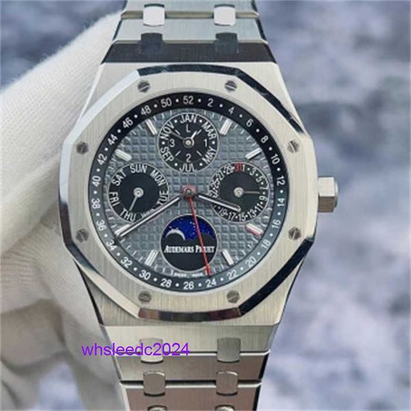 Relojes mecánicos suizos Audemar Pigue Royal Oak 26609ti Calendario perpetuo chino Reloj mecánico automático de metal de titanio para hombre Pantalla de fase lunar 41 mm HB 5RK7