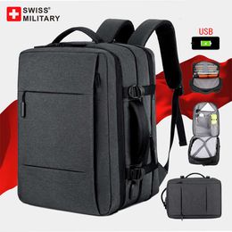 SWISS-ordenador portátil para Hombre, bolsa USB con extensión impermeable De gran capacidad De 16 pulgadas, mochila De viaje De negocios, Mochilas De Hombre