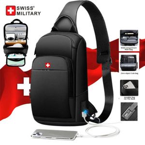 SWISS Heren Nieuwe Effen Kleur Borst Outdoor Casual Mode Eén Schouder Crossbody Tas Nylon Handtassen