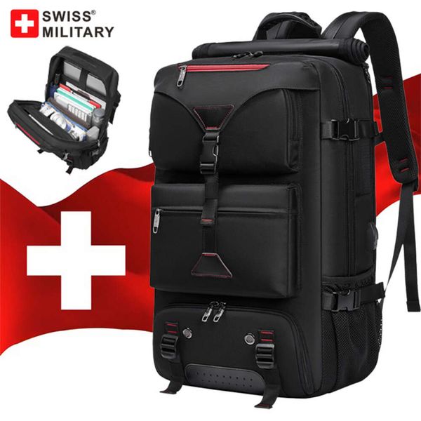 Mochila de viaje militar suiza de 50L, Mochila impermeable de gran capacidad, Mochila para zapatos, mochilas deportivas Fiess, 16 bolsas para ordenador portátil