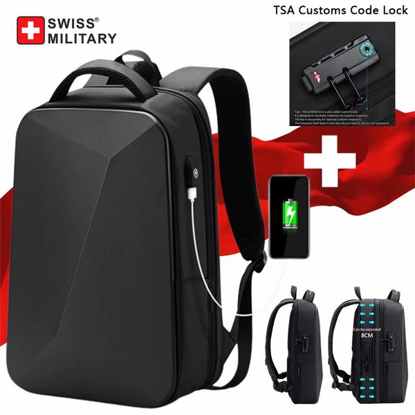 Sac à dos pour ordinateur portable de marque militaire suisse Anti-vol étanche sac à dos décontracté USB charge hommes sac de voyage d'affaires sac à dos Mochila 240112