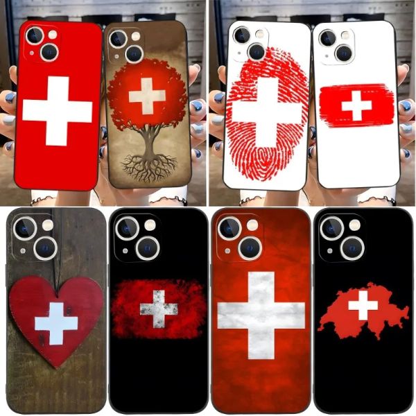 Case de téléphone Swiss National Flag Funda pour Apple iPhone 12 Pro 13 11 14 Max XR xs Mini 6 6s 7 8 Plus Couverture de Back de conception