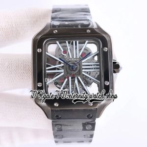 Montres de poche Wiss Ronda 4S20 Montre pour homme à quartz analogique avec cadran squelette mécanique, marqueurs romains blancs, boîtier en or jaune, bracelet en acier inoxydable en or 14 carats