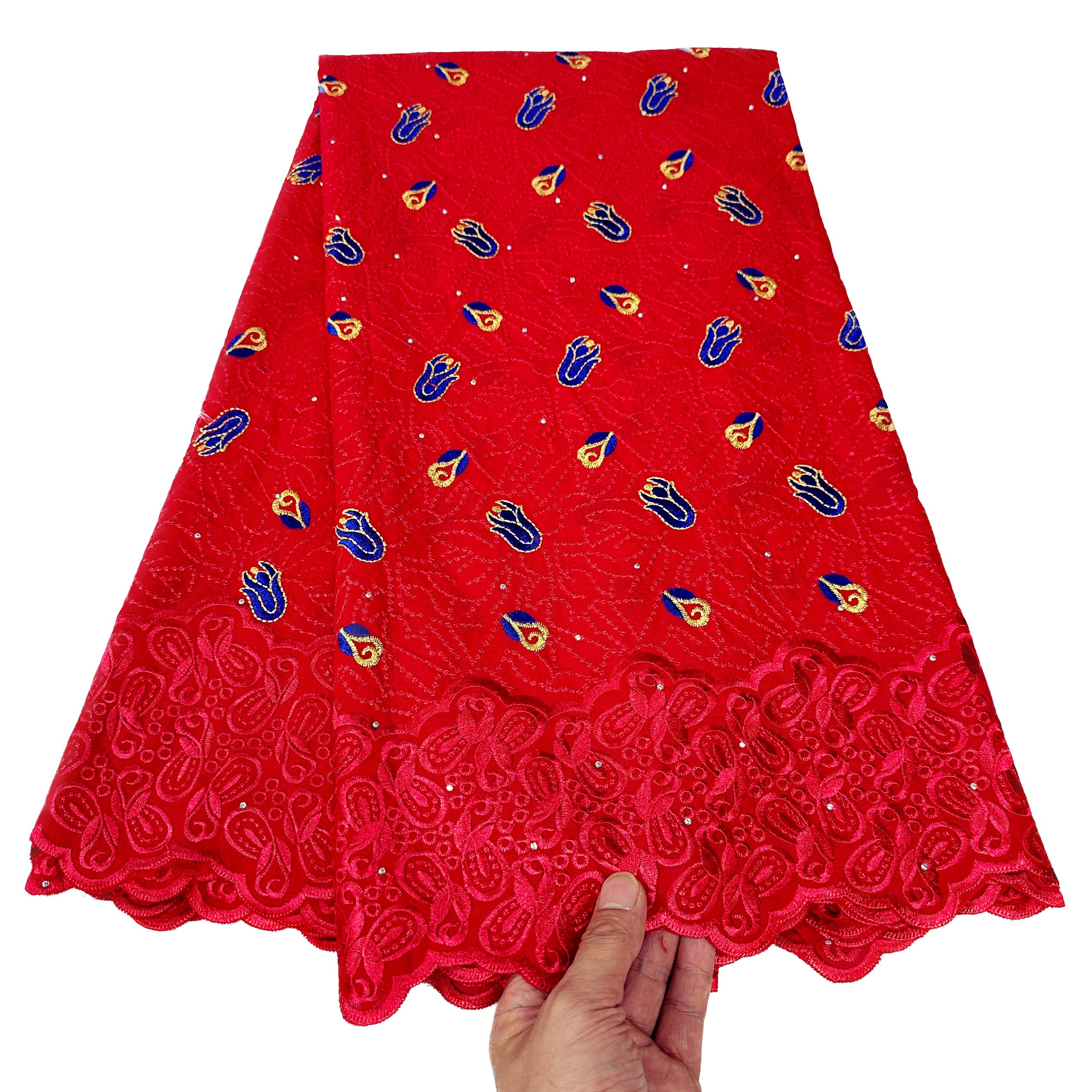 Tessuto di pizzo svizzero voile 5 metri cucito artigianale tessile donne africane abito ricamo cotone di alta qualità 2023 strass decorazione costume stile nigeriano YQ-8275