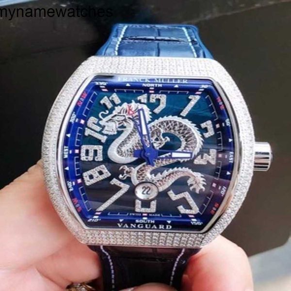 Reloj suizo Franck Muller Relojes Caja automática Certificado Frank Blue Dragon Precisión Acero Trasero Diamante Mecánico Hombres V45